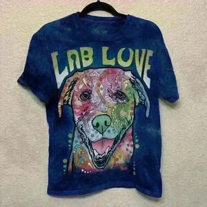 The Mountain Lab Love tie dye t shirt sz S colorful 80s hippie boho dog lover
